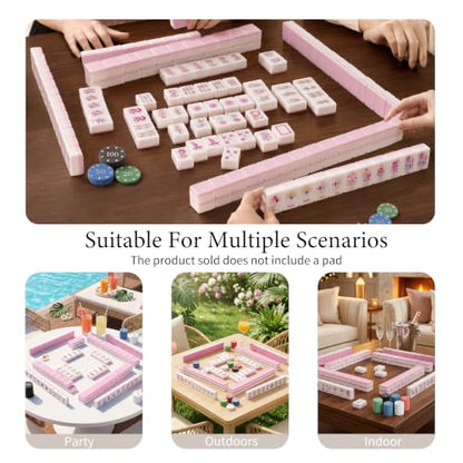 160-Piece Pink Chinoiserie American Mahjong Tile Set for Beginners | 1.2 × 0.9 × 0.5 in, Melamine Tiles with Dice, Engraved Easy-Read Tiles, Game Nights, Storage Bag & Accessories, No Racks