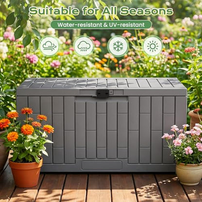 Jocoevol Deck Box 60 Gal, UV Resistant & Waterproof Outdoor Storage Box with Lock, Easy Assemble Storage Bins Container for Pool Patio Garden - size: 60Gal