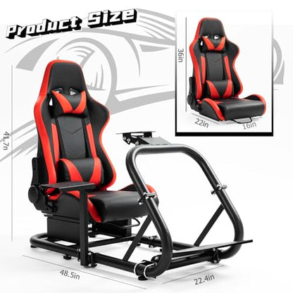 Dardoo Racing Simulator Cockpit with Red Seat Fit for Logitech G29 G920, for Thrustmaster T300RS TX, for Fanatec, for PC, Adjustable Driving Gaming Frame,Not Included Shifter,Steering Wheel & Pedals