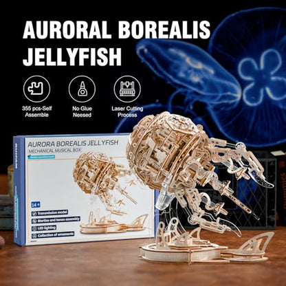 3D Wooden Puzzles for Adults, 3D Puzzle Model Aurora Jellyfish Toys Building Kits, DIY Wood Crafts Cool Toy Hobbies for Men Women, Creative Assembly Gifts