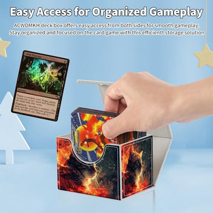 for MTG Commander Deck Box,Card Deck Box for Trading Yugioh MTG,Fits 100 Double Sleeved Cards,PU Leather Strong Magnet Case for Magic Commander TCG CCG,Fire Glitter Cat - color: Fire Glitter Cat
