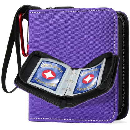 GEAoffice 1 Pocket Mini Trading Card Binder Holds 80 Cards with Zip, Purple | Super Lightweight, 40 Removable Acid-free & Non-PVC Sleeves, Premium PU Leather Card Binder for TCG, MTG, Sports&Games, Gift - color: Purple-1 Pocket