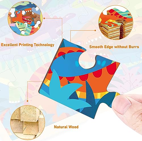 Wooden Puzzles for Kids Ages 3-5, 4 Packs 24 Piece Jigsaw Puzzles for 3 Year Old Boys Girls, Farm Urban Dinosaur Forest Animals Preschool Educational Brain Teaser Boards Toys