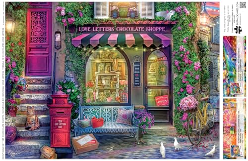 Buffalo Games - Love Letters Chocolate Shoppe - 1000 Piece Puzzle | Made in USA, Recycled Board, Finished Size 26.75 x 19.75 in, Includes Poster, Giftable, Frameable Art