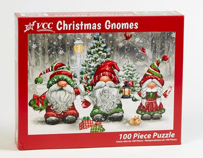 Vermont Christmas Company - Christmas Gnomes 100 Piece Jigsaw Puzzle - Large Interlocking Pieces Perfect for Kids & Adults Alike - 19" x 13"