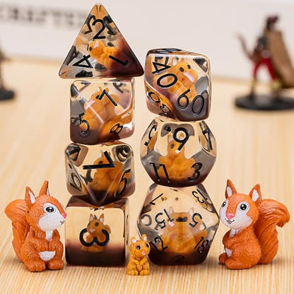 D&D Dice Set, Squirrel Resin Polyhedral Dice for Dungeons and Dragons, RPG, MTG DND 7-DIE (D4, D6, D8, D10, D12, D20, D%) - color: Squirrel