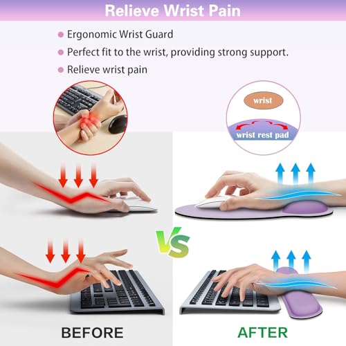 Mouse Pad with Wrist Rest Set, 3-in-1 Wrist Support Mousepad | Gaming Mat Pad with Anti-Skid Base,Ergonomic Mouse Pad Purple,Memory Foam Gel Wrist Rest for Computer Keyboard - color: Vanilla Purple
