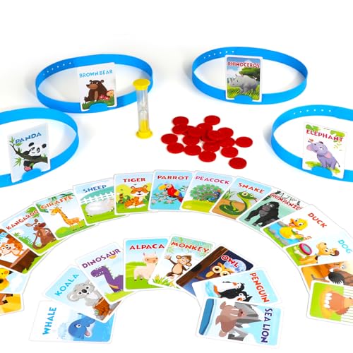 Headbands Game for Kids – Guessing Board Game to Boost Vocabulary, Critical Thinking, and Social Skills – Quick Question Family Game Night for 2–4 Players – Travel-Friendly Fun (Animal Theme) - style: Animal