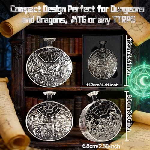 DND Dice Roller D4-D20 Metal Pocket Watch 3D Dragon Art Silver | All-in-one dnd spinner dice. metal pocket watch design.press to roll. zinc alloy metal. mtg ttrpg gifts - color: Dice Roller-silver