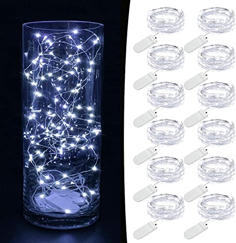 MUMUXI 12 Pack 7.2ft Fairy Lights Battery Operated String Lights, 20 Mini LEDs for Centerpiece Table Decorations, Wedding Party Bedroom Mason Jar Christmas, Cool White - color: Cool White, size: 7.2 Ft-12 Pack-20 LED