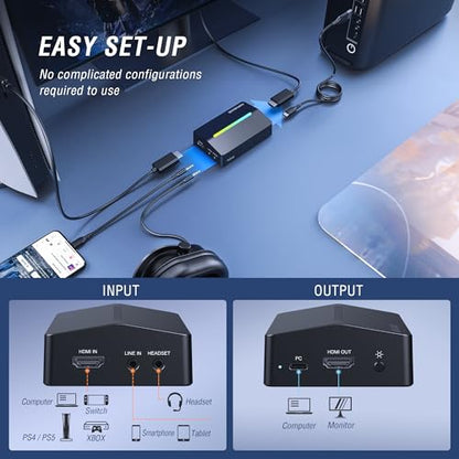 Fifine AmpliGame Video Capture Card, HD 1080 60fps for Audio Video, Gaming, Live Streaming, 4K HDMI to USB Capture Card Compatible with PS4/Windows/Mac OS/Switch/Xbox-V3 - color: Black