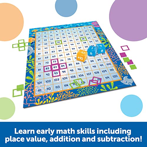 Learning Resources Make a Splash 120 Mat Floor Game - Math Manipulatives, Addition and Subtraction Board Games , Classroom Must Haves, Homeschool Supplies, Montessori Gifts for Boys and Girls