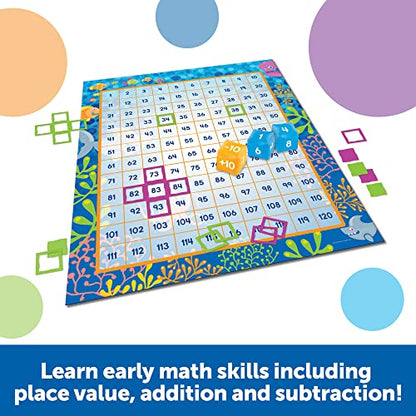 Learning Resources Make a Splash 120 Mat Floor Game - Math Manipulatives, Addition and Subtraction Board Games , Classroom Must Haves, Homeschool Supplies, Montessori Gifts for Boys and Girls