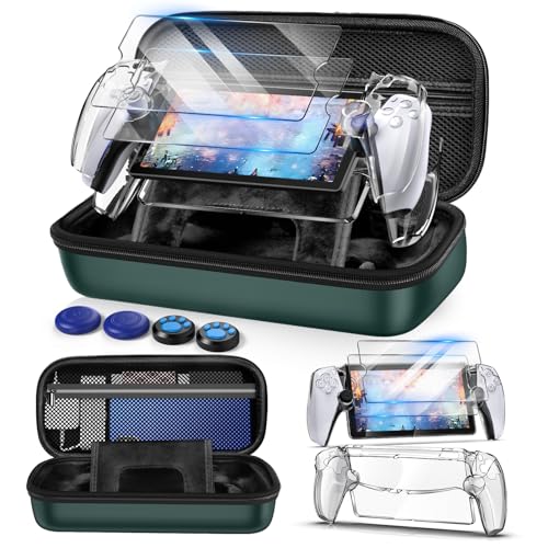 Auarte 12 in 1 Accessories Set for Playstation Portal Remote Player | Hard Carrying Case for PS Portal with Clear Skin Case for PS5 Portal, 2 Screen Protector with 4 Thumb Grip - color: Light Green