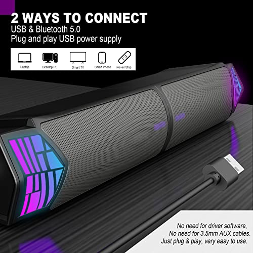 Smalody RGB Computer Speakers Bluetooth 2-in-1 PC Gaming Monitor Soundbar | Detachable 2-in-1 design with RGB light effects. USB powered with dual connection modes, perfect for gaming PC and desktop.