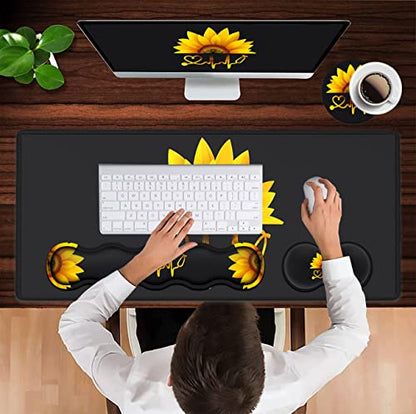 Ergonomic Mouse Pad Set, Desk Mat(31.5×11.8 in) + Keyboard Wrist Rest Support + Mouse Wrist Rest + Coasters for Office,Home,Computer,Laptop -Sunflower Nurse Pattern Black Gaming Large Mousepads - color: JV-mouse pad-8-10