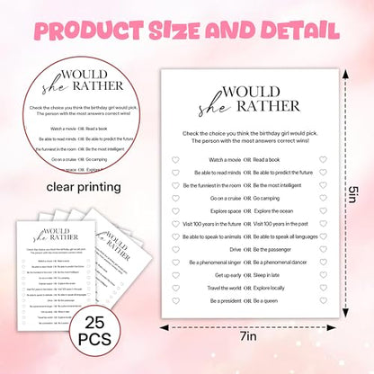 Birthday Party Games, Would She Rather, 25 Pcs Card Set for Guests, Fun Birthday Game for Teen Adults – A04 - color: Would She Rather