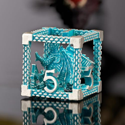D&D Hollow Metal Blue White Dragons Polyhedral Dice Set,Dungeons and Dragons Gifts Dice for RPG and Tabletop Games(Blue White Dragon) - color: Blue White Dragon