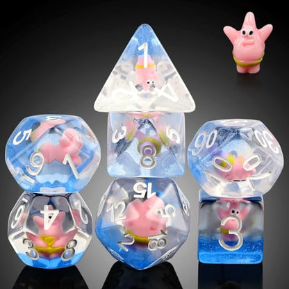 Patrick Star Resin DND Dice Set,DNDND 7PCS Dungeons and Dragons Dice with Velvet Bag for D&D Role Playing Games and Tabletop Games（Patrick Star - color: Patrick