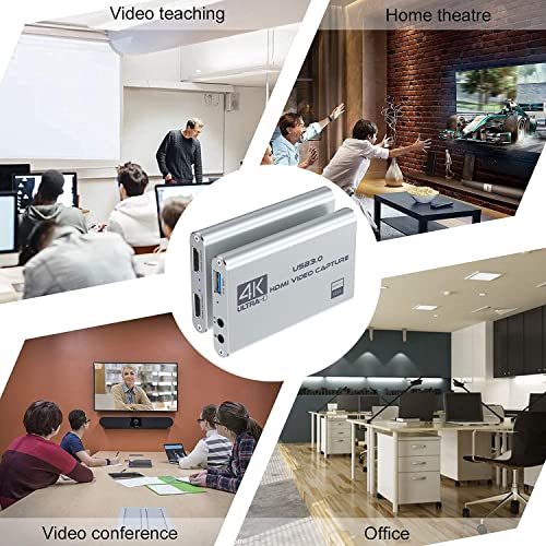 Video Capture Card 4K 1080P 60FPS, USB 3.0 HDMI Video Capture Device, HD Game Capture Card for Streaming, Work with PS4/PS5/Xbox/PC/Mac Windows 10/11 - color: Silver