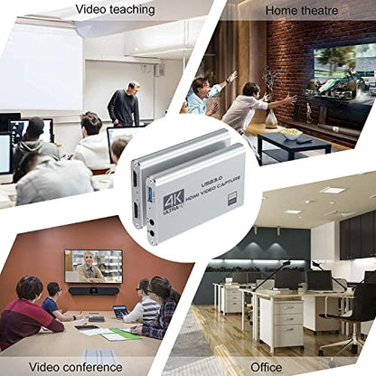 Video Capture Card 4K 1080P 60FPS, USB 3.0 HDMI Video Capture Device, HD Game Capture Card for Streaming, Work with PS4/PS5/Xbox/PC/Mac Windows 10/11 - color: Silver