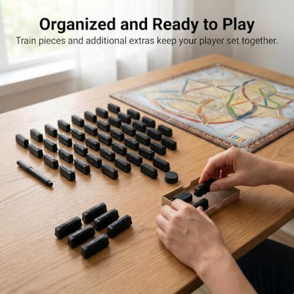 Replacement Train Pieces Compatible with Ticket to Ride (Black) | Includes 45 standard train tokens, one marker and additional spare trains. - color: Black