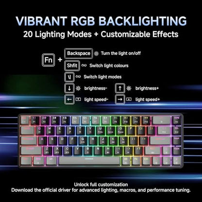 DIERYA DK68 60% Wireless Mechanical Gaming Keyboard, 3-Mode, Bluetooth 5.0/2.4G/USB-C, RGB Backlit, 68-Key Compact Mini for Windows, Mac, Linux - Linear Red Switch - Grey/Black - color: Grey Black/Red Switch