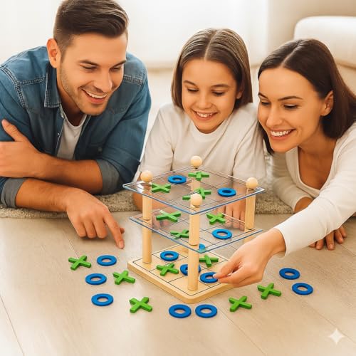 3D Ultimate Wooden Tic Tac Toe Board Game – Classic XO Strategy Game for Kids & Adults, Fun Family Table Games Night, Durable Wooden Tabletop Game