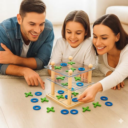 3D Ultimate Wooden Tic Tac Toe Board Game – Classic XO Strategy Game for Kids & Adults, Fun Family Table Games Night, Durable Wooden Tabletop Game