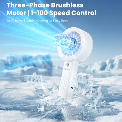 HandFan Upgraded Misting Fan with LED Display – Extreme Cooling Portable Handheld Fan with Water Mist Spray, 50% Stronger Airflow & Quieter, USB Rechargeable for Travel/Park/Disney/Beach/Concert/Game - color: Lily White