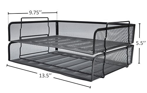 EASEPRES 2 Pack Stackable Desk Paper Tray, Metal Mesh Desktop Document Letter File Organizer for Office Home School, 13.5'' L x 9.75'' W x 5.5'' H, Black - color: 2 Pack Black