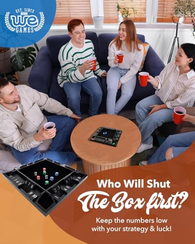 WE Games Shut the Box Wooden Board Game - Classic 4-Player Table Top Math Dice Game, Black Stained Wood, 8.5 in. Travel Size, 10 Numbers, for Families and Adults - color: Black Stained Wood, size: 8.5 x 8.5 x 1.25 in.