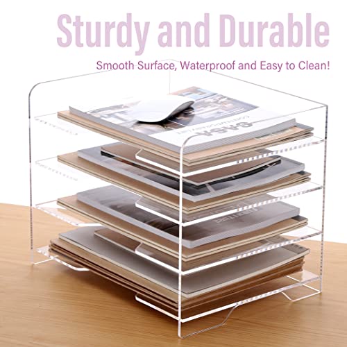 SANRUI Acrylic Paper Organizer Letter Tray for Desk, 4 Tier Enlarged File Sorter,Clear File Holder Desktop Shelf Document Storage for School Office Home - style: Enlarged 4 Tier File Tray Holder