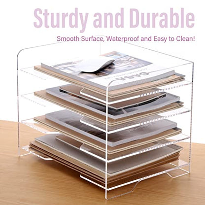 SANRUI Acrylic Paper Organizer Letter Tray for Desk, 4 Tier Enlarged File Sorter,Clear File Holder Desktop Shelf Document Storage for School Office Home - style: Enlarged 4 Tier File Tray Holder
