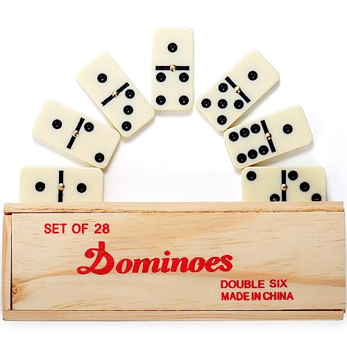 Noamus 56 PCS Dominoes Set for Adults, Professional Domino Tiles with Spinner, Double 6 in 2 Portable Wooden Case, 28 Tiles Domino Travel Set for Family Numbers Table Board Games, 2-8 Players