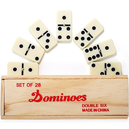 Noamus 56 PCS Dominoes Set for Adults, Professional Domino Tiles with Spinner, Double 6 in 2 Portable Wooden Case, 28 Tiles Domino Travel Set for Family Numbers Table Board Games, 2-8 Players