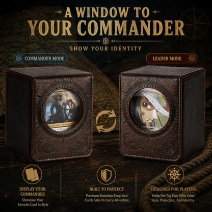 Venssu Captain's Porthole-Themed Deck Box with Commander Display Window | Holds 120 Single-Sleeved/ 100 double-sleeved cards, Fit MTG/PTCG/OPTCG Cards, Strong Magnetic Closure, Sturdy PU Leather