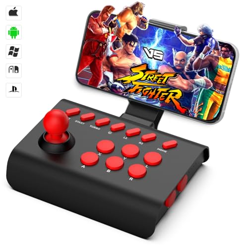 arVin Arcade Fight Stick Joystick Game Controller for iPhone iOS Android PC Fighting Stick for Nintendo Switch/PS3/PS4 Arcade Rocker Gamepad with Turbo & Marco for Emulators/Cloud/PS Remote Play/Steam - color: Black&Red
