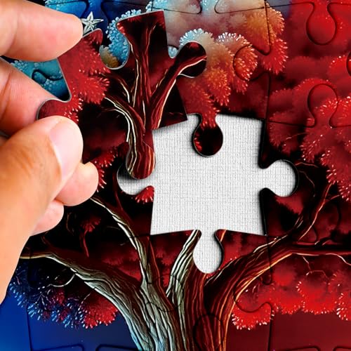 Tree of Life Puzzles for Adults 1000 Pieces, United States Patriotic American Flag Jigsaw Puzzle, Challenging USA 250th Anniversary Plant Stars Moon Galaxy Puzzle - color: Freedom Branch