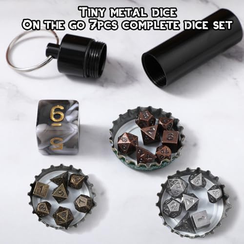 Grevosea 21 Pcs Mini Metal DND Dice Set, Antique Copper Tiny Polyhedral Dice with EDC Keychain Case, Portable Role Playing Game Accessories Gift for D&D Player TTRPG Dungeon Master