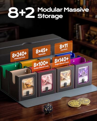 MoKo Commander Deck Box for MTG with Handle & Dice Tray, 8+2 Modular Design | 8-Deck Modular Card Case, Magnetic Holders & Dividers Included, Holds 1040+Double-Sleeved Cards, Playmat Storage, Fit TCG/EDH - color: Colorful