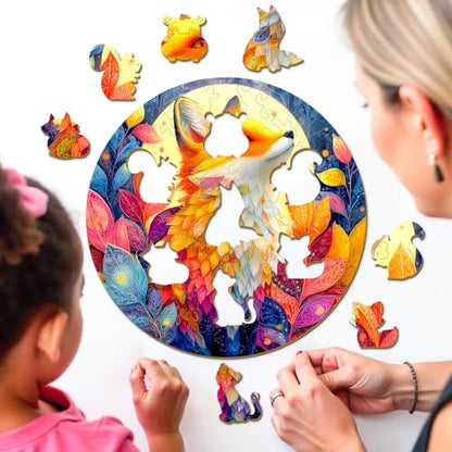 Animal Wooden Puzzles for Kids - Red Fox (11.4 * 11.4 in) | 50 Piece Puzzles for Kids Ages 6-8, Kids Puzzles with Unique Animal Shapes, Round Gift for Girls and Boys - color: Red Fox