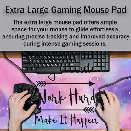Gaming Desk Mat Large Gaming Mouse Pad Women Office Desk Mat Extra Large Mouse Pad Non-Slip Rubber Base 35.4 X 15.7 for Game Office, Stay Positive Work Hard and Make It Happen - color: Inspirational Quotes
