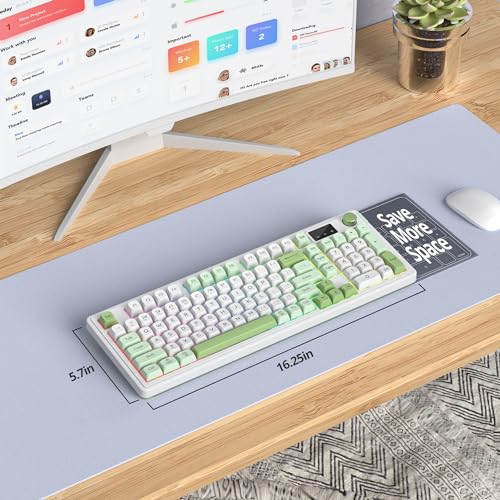 Fogruaden 96% Green Quiet Silent Wireless Gaming Keyboard with Number Pad & Knob, Mechanical Feel, Spill-Resistant, Multimedia Keys, Wired/BT/2.4G, USB Rechargeable Membrane Keyboard for Win/Mac - color: WhiteGreen