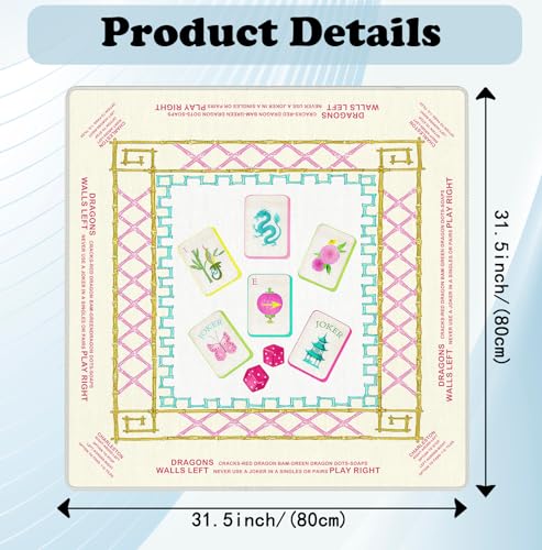 Pink and Yellow Chinoiserie Mahjong Mat 31.5" x 31.5", Grandmillennial Non-Slip Noise Reduction Mahjong Table Cover Accessories and Supplies for Dominoes Poker Card Board and Tile Games Gifts - color: Pink and Yellow Mahjong Mat