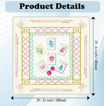 Pink and Yellow Chinoiserie Mahjong Mat 31.5" x 31.5", Grandmillennial Non-Slip Noise Reduction Mahjong Table Cover Accessories and Supplies for Dominoes Poker Card Board and Tile Games Gifts - color: Pink and Yellow Mahjong Mat