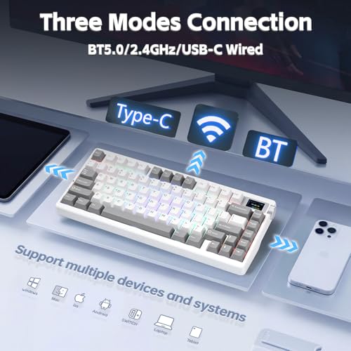 LEOBOG x Aula Nova75 Wireless Mechanical Keyboard,Creamy Computer Keyboards | Tri-mode Bluetooth/2.4GHz/USB-C,RGB Backlit,FR4 Plate,Hot Swappable Pre-lubed Switches,Programmable PBT Keycaps,8000mAh - color: Grey&White&Red