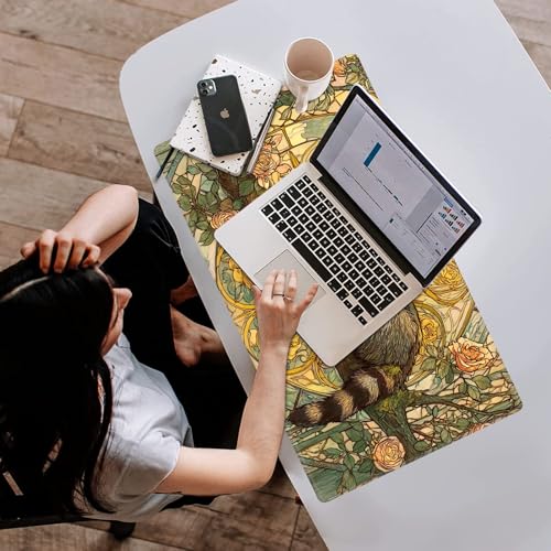 Card Playmat 24" x 14" TCG Game Mat for MTG and Other Card Games, Premium Stitched Card Gameplay Mat with Non-Slip Rubber Backing Board Games Desk Duel Mats, Art Nouveau Sleeping Raccoon - color: Art Nouveau Sleeping Raccoon, size: 24"X14" Without Zones