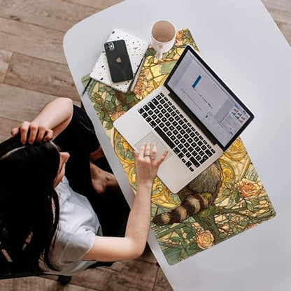 Card Playmat 24" x 14" TCG Game Mat for MTG and Other Card Games, Premium Stitched Card Gameplay Mat with Non-Slip Rubber Backing Board Games Desk Duel Mats, Art Nouveau Sleeping Raccoon - color: Art Nouveau Sleeping Raccoon, size: 24"X14" Without Zones