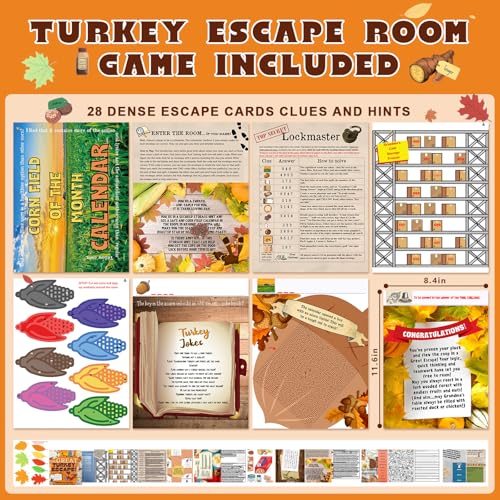 Fullhawl Thanksgiving Turkey Escape Room Game 28 Cards Card-Based at-Home Escape Room Experience Family Friend Fun for Adults Thanksgiving Party Games Supplies for 1 to 6 Players 60 Minute Game